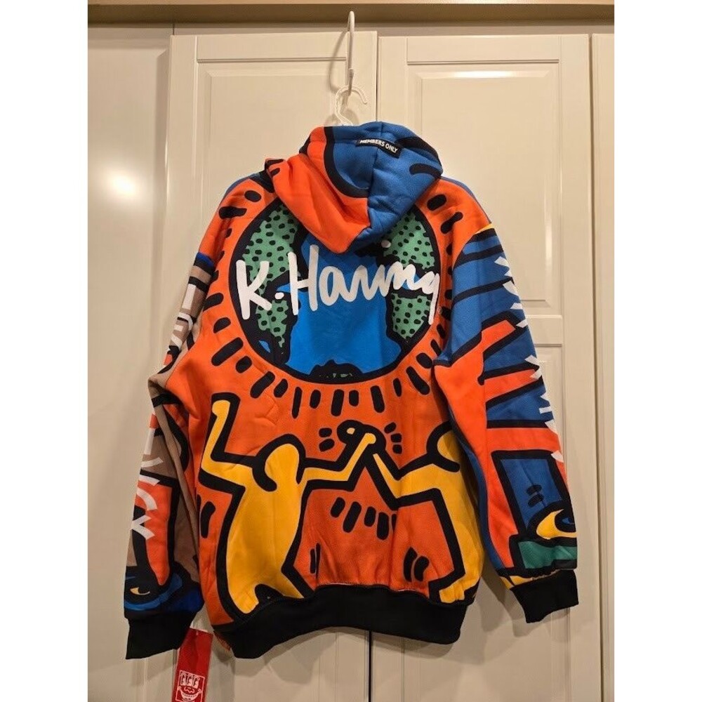 Members Only Keith Haring Pop Art Hoodie Sweatshirt Mens size LARGE - NEW - Picture 5 of 6